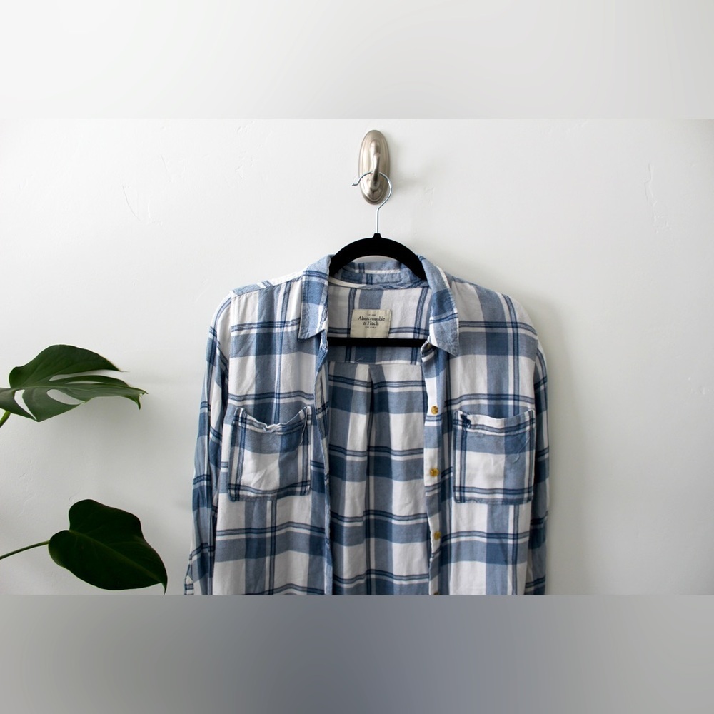 Abercrombie & Fitch Blue and White Striped Women’s Flannel Shirt